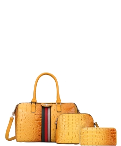 Faux Leather Croc Striped Bumblebee Handbag Wallet CYS-8369S MUSTARD